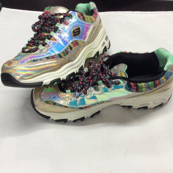 Skechers D-Lites Metallic Lace Up Sneakers Iridescent 10 M Silver Gold 2015 - Picture 3 of 11